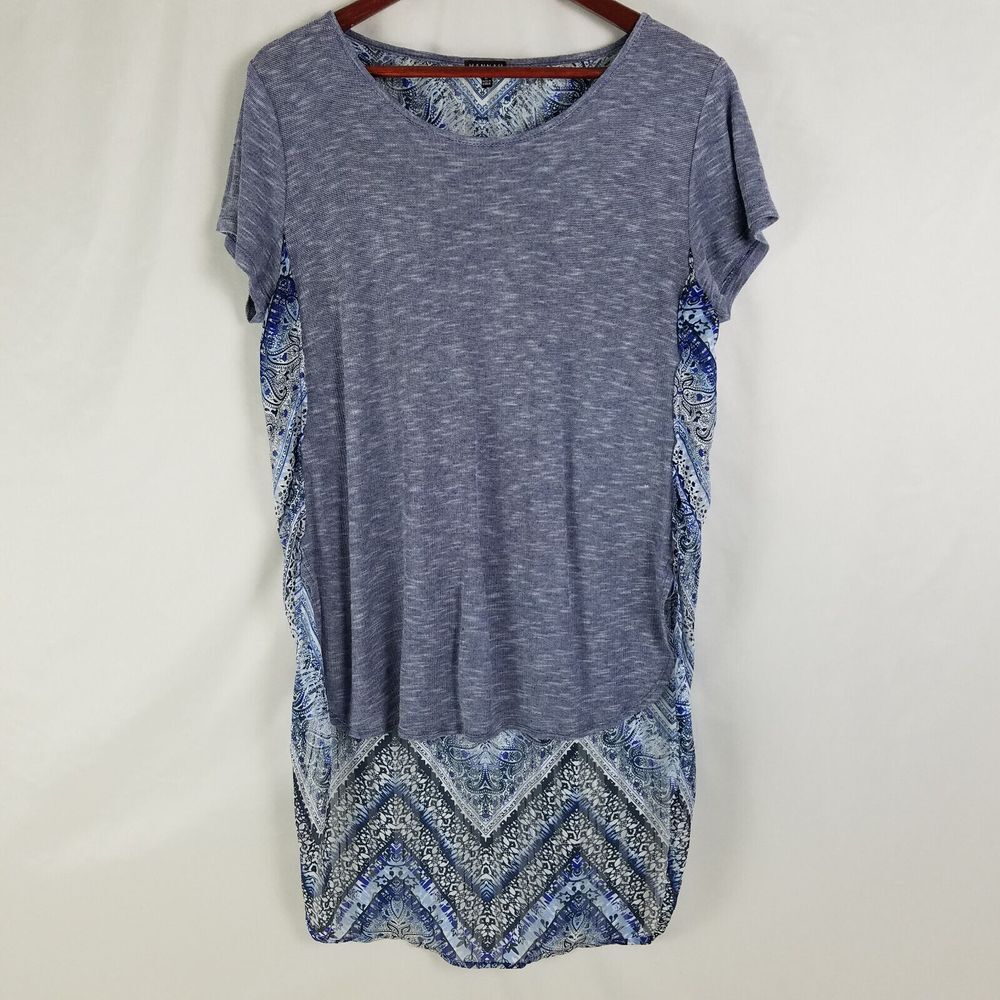 Hannah Shirt Womens‎ Large Gray Tunic Top Geometric Paisley Short Sleeve Blouse